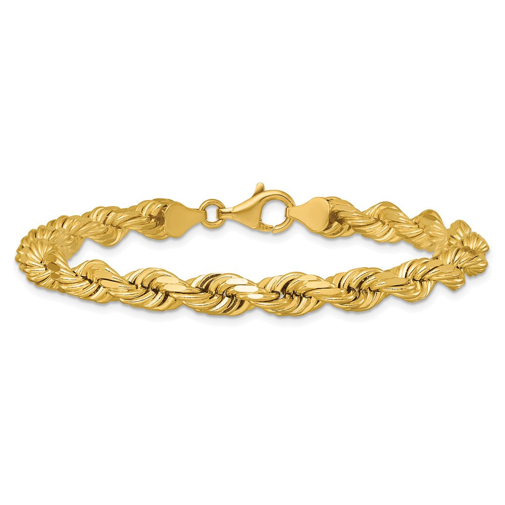14k Yellow Gold 6.5mm Diamond-cut Rope with Fancy Lobster Clasp Chain Bracelet