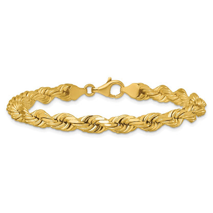 14k Yellow Gold 6.5mm Diamond-cut Rope with Fancy Lobster Clasp Chain Bracelet