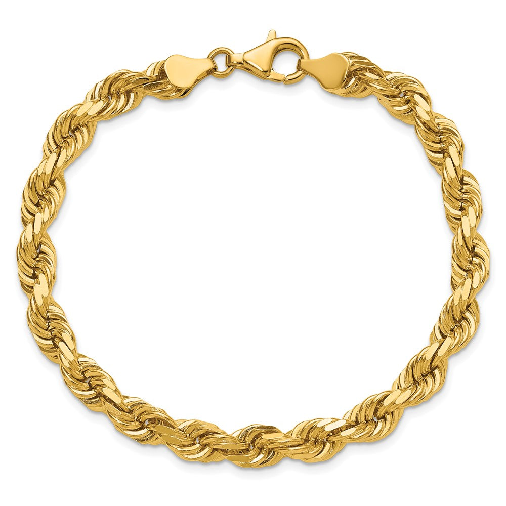 14k Yellow Gold 6.5mm Diamond-cut Rope with Fancy Lobster Clasp Chain Bracelet