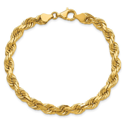 14k Yellow Gold 6.5mm Diamond-cut Rope with Fancy Lobster Clasp Chain Bracelet