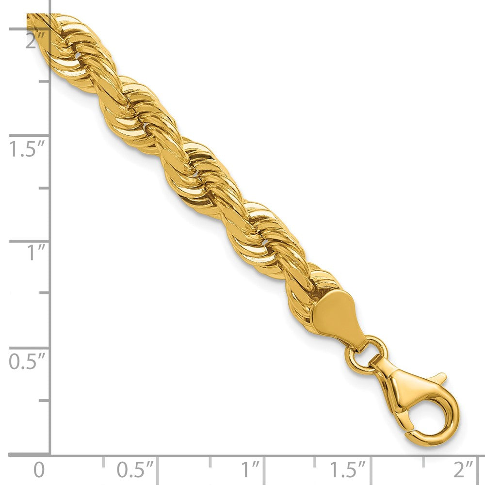 14k Yellow Gold 6.5mm Diamond-cut Rope with Fancy Lobster Clasp Chain Bracelet