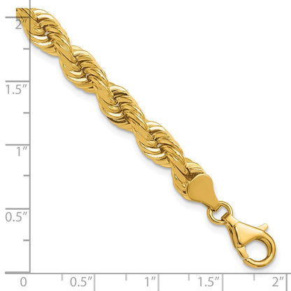 14k Yellow Gold 6.5mm Diamond-cut Rope with Fancy Lobster Clasp Chain Bracelet