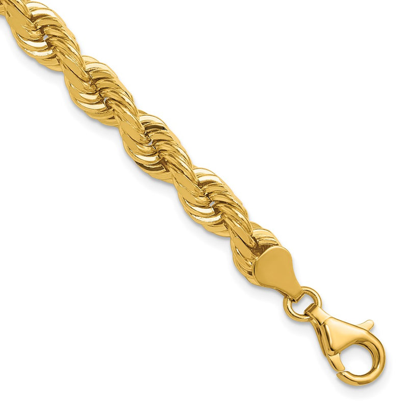 14k Yellow Gold 6.5mm Diamond-cut Rope with Fancy Lobster Clasp Chain Bracelet