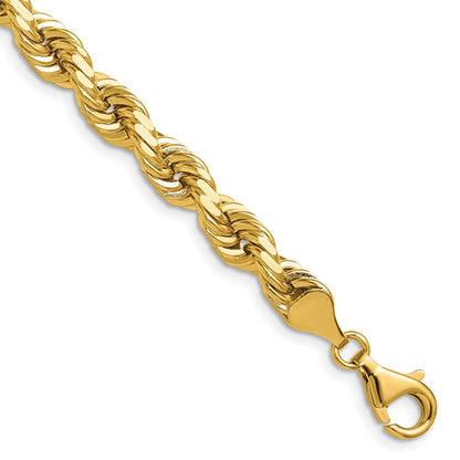 14k Yellow Gold 6.5mm D/C Rope Fancy Lobster Clasp Chain Necklace