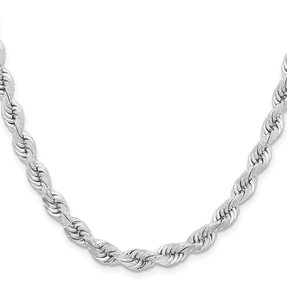 14k White Gold 6.5mm D/C Rope Fancy Lobster Clasp Chain Necklace