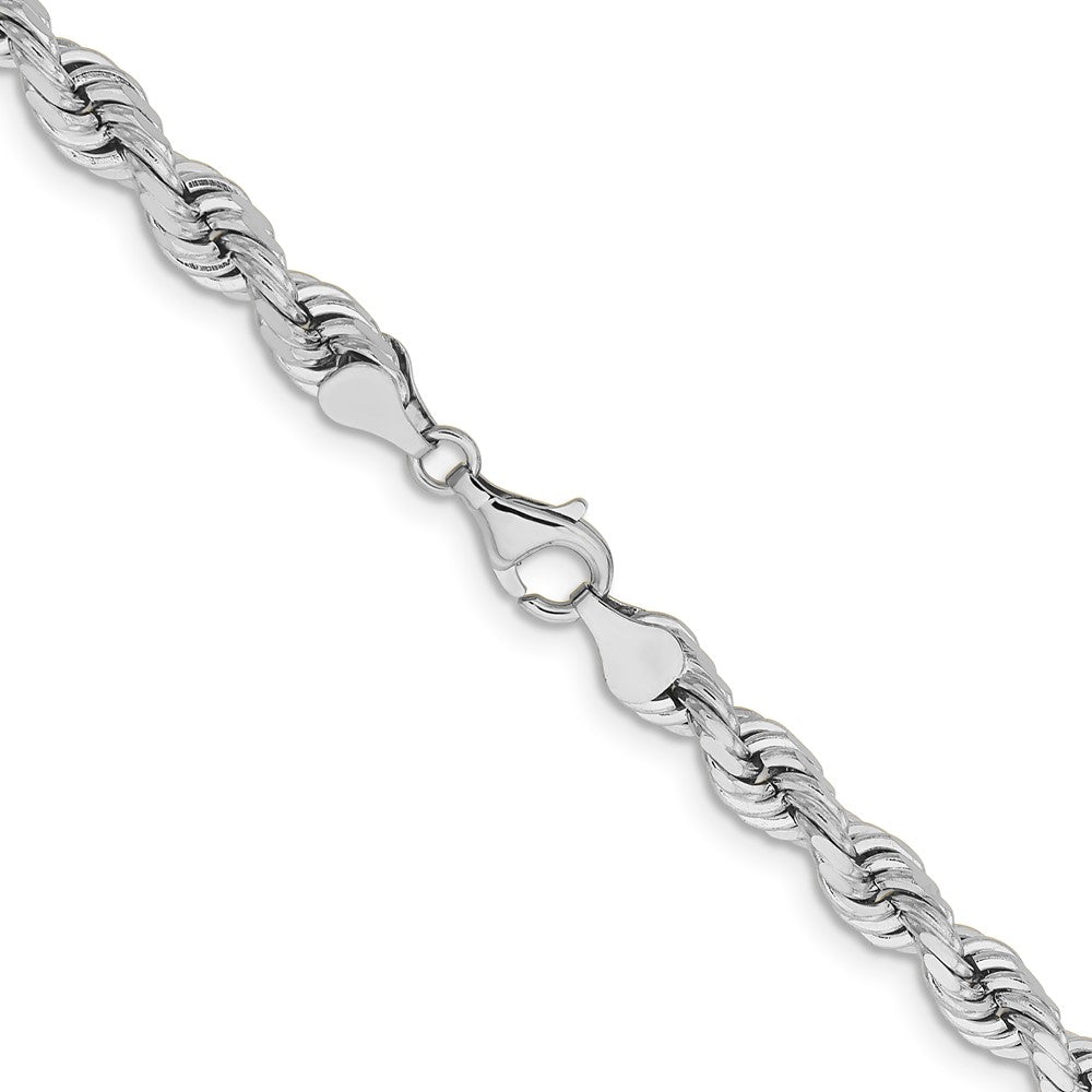 14k White Gold 6.5mm D/C Rope Fancy Lobster Clasp Chain Necklace