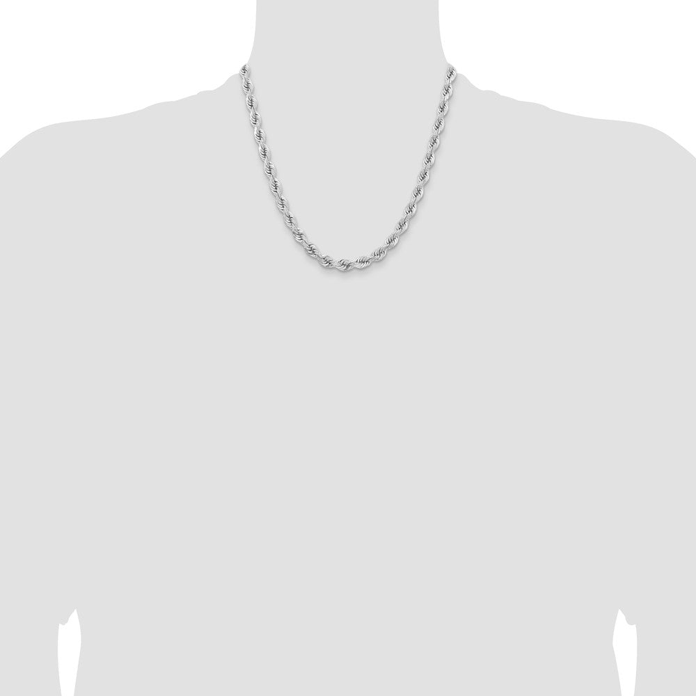 14k White Gold 6.5mm D/C Rope Fancy Lobster Clasp Chain Necklace