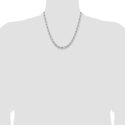 14k White Gold 6.5mm D/C Rope Fancy Lobster Clasp Chain Necklace