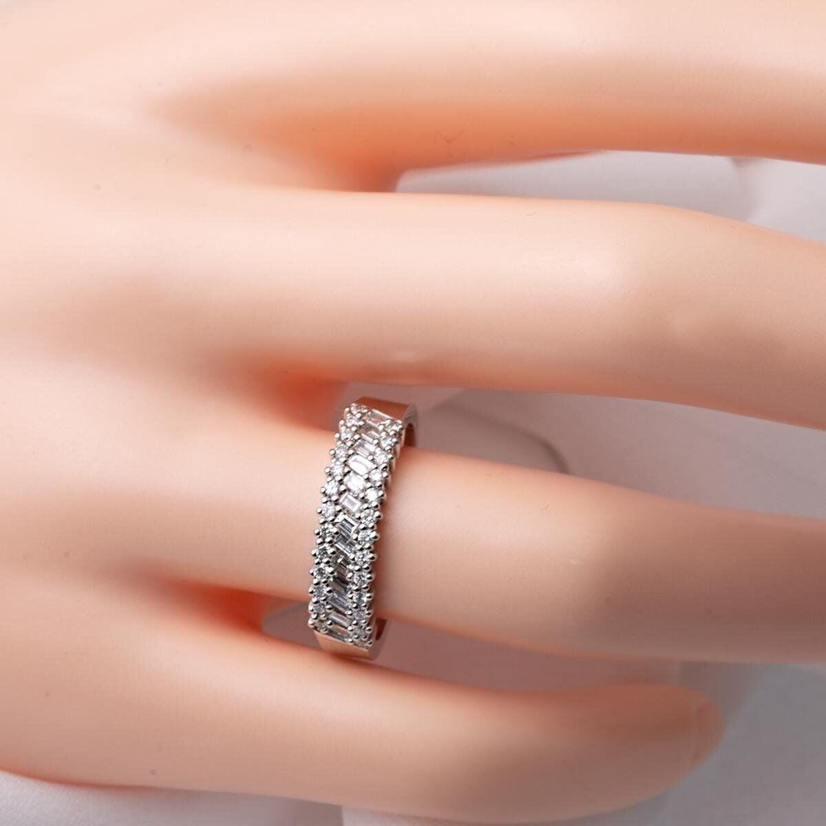 14K White Gold 0.47 Ct Baguette Half Eternity Diamond Ring