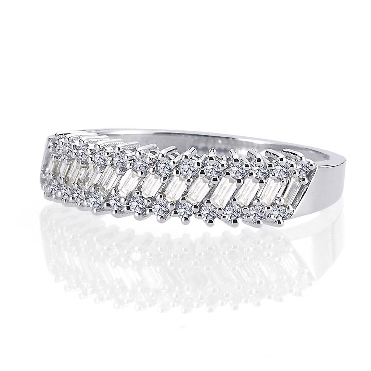 14K White Gold 0.47 Ct Baguette Half Eternity Diamond Ring