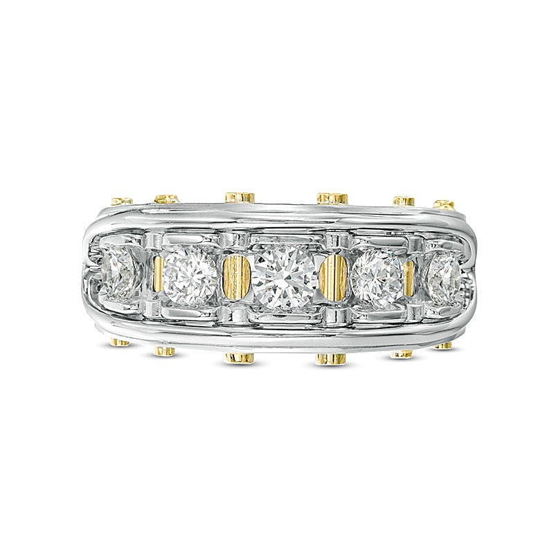 1.0 CT. TW Diamond Five Stone Riveted Wedding Band in 14K Two-Tone Gold