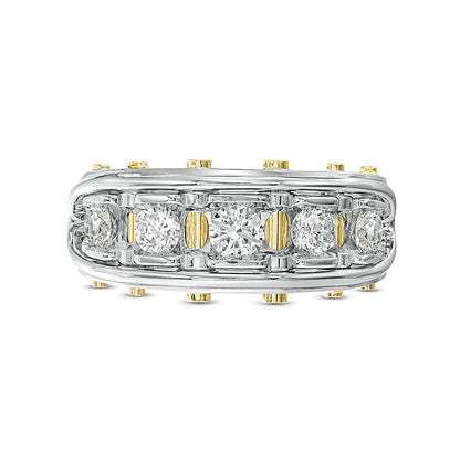 1.0 CT. TW Diamond Five Stone Riveted Wedding Band in 14K Two-Tone Gold