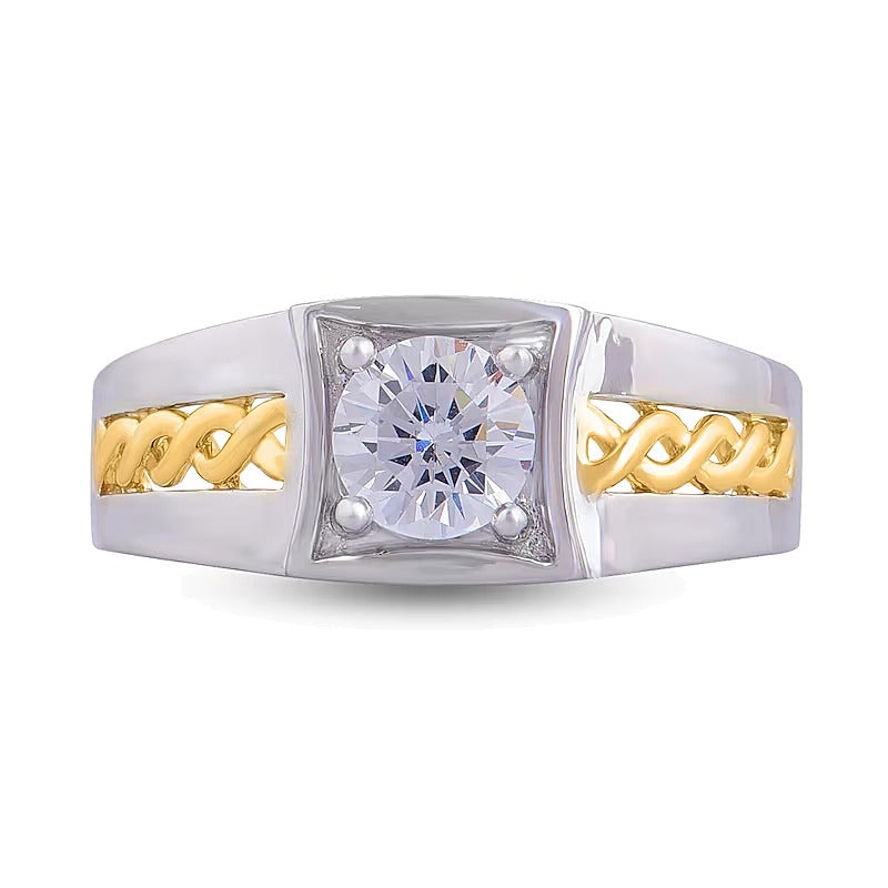 1.0 CT. TW Diamond Solitaire Braid Signet-Style Ring in 10K Two-Tone Gold