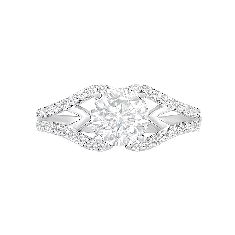 7.0mm White Lab-Created Sapphire Geometric Pointed Split Shank Bridal Set in Sterling Silver