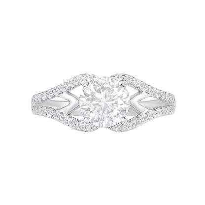 7.0mm White Lab-Created Sapphire Geometric Pointed Split Shank Bridal Set in Sterling Silver