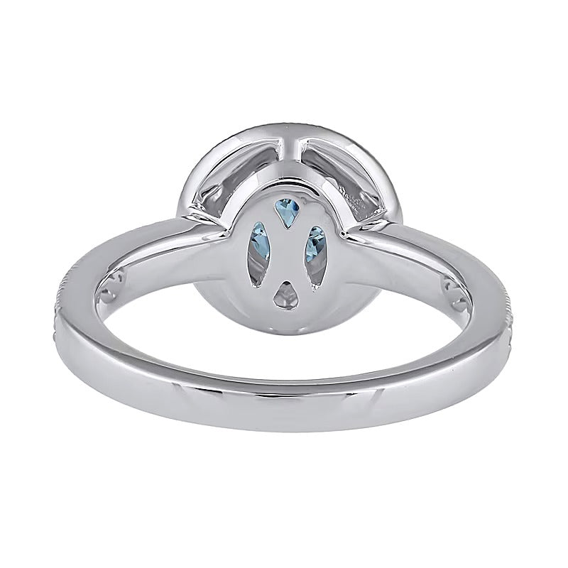 6.0mm Aquamarine and 0.38 CT. TW Lab-Grown Diamond Frame Vintage-Style Ring in 14K White Gold