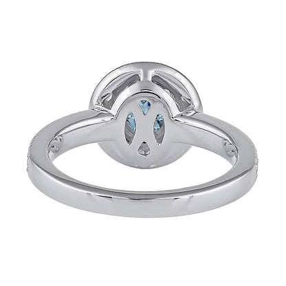 6.0mm Aquamarine and 0.38 CT. TW Lab-Grown Diamond Frame Vintage-Style Ring in 14K White Gold