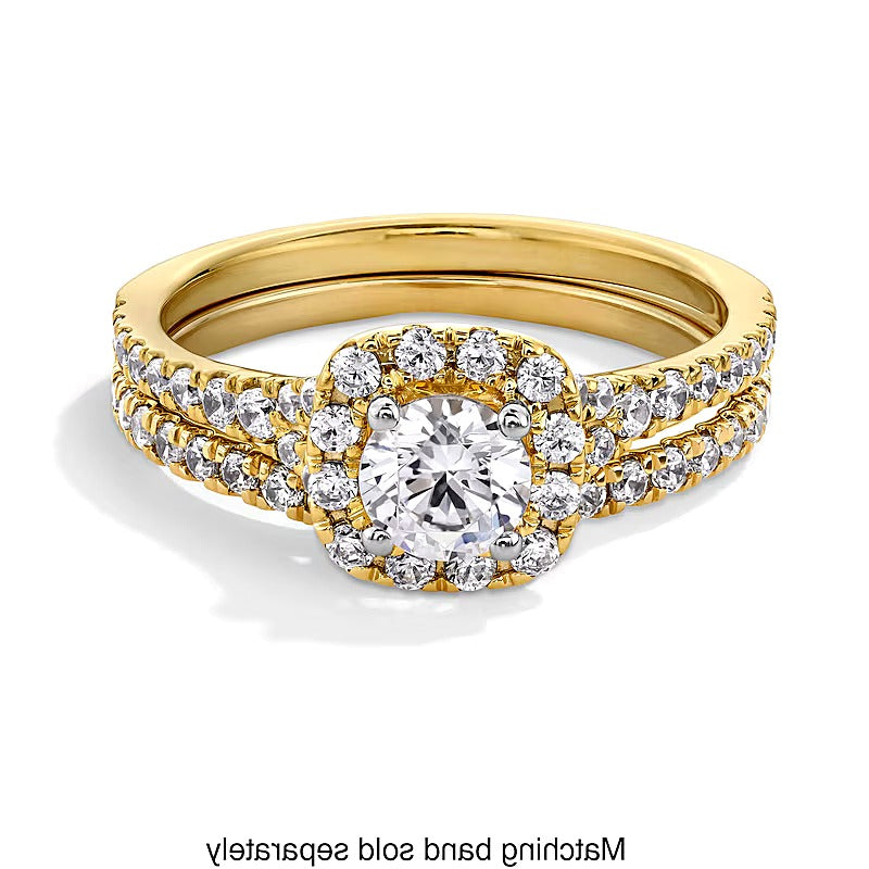 1.0 CT. TW Lab-Grown Diamond Cushion Frame Split Shank Engagement Ring in 14K Gold (F/SI2)