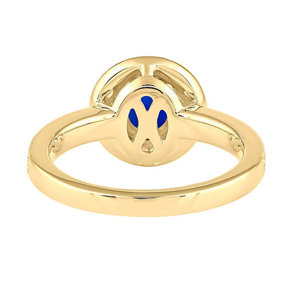 6.0mm Blue Sapphire and 0.38 CT. TW Lab-Grown Diamond Frame Vintage-Style Ring in 14K Gold