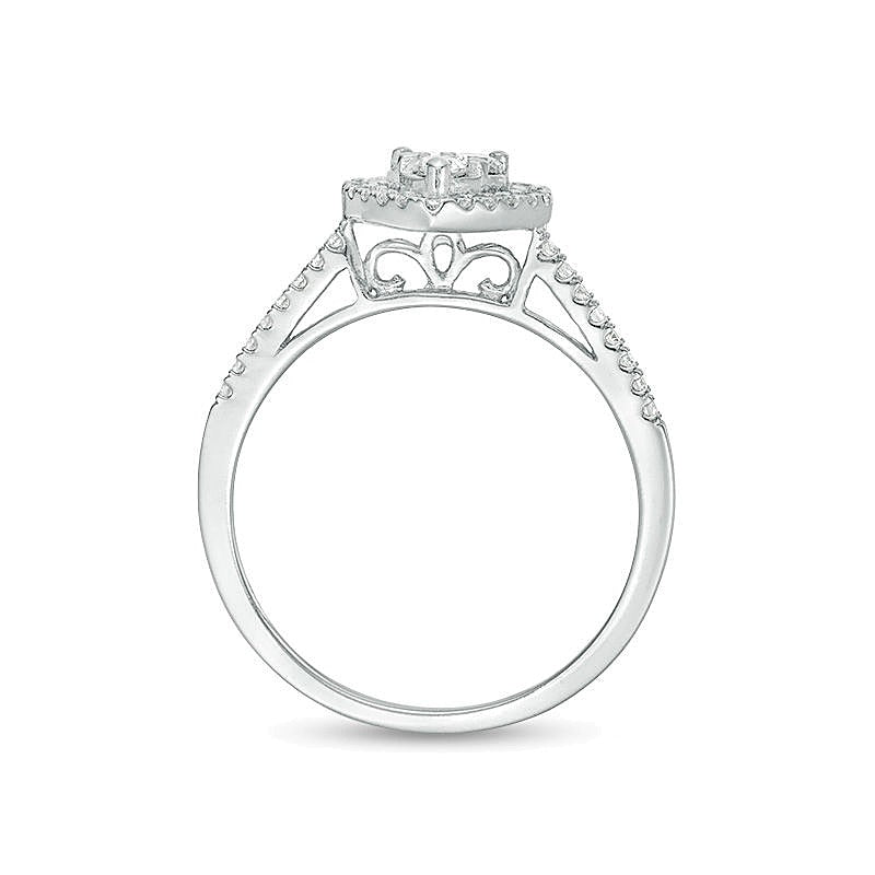 0.5 CT. TW Diamond Heart Frame Three Piece Bridal Set in 10K White Gold