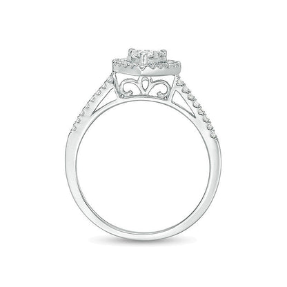 0.5 CT. TW Diamond Heart Frame Three Piece Bridal Set in 10K White Gold