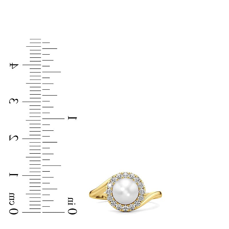 7.0mm Freshwater Cultured Pearl and 0.33 CT. TW Lab-Grown Diamond Frame Bypass Shank Ring in 14K Gold