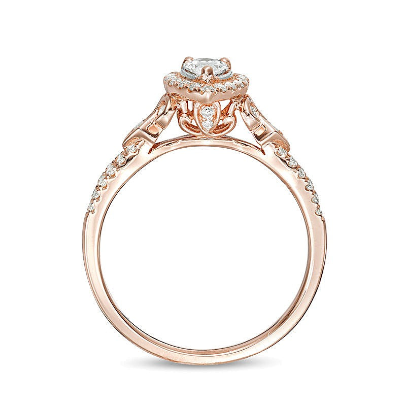 0.5 CT. TW Pear-Shaped Diamond Frame Tri-Sides Vintage-Style Engagement Ring in 14K Rose Gold