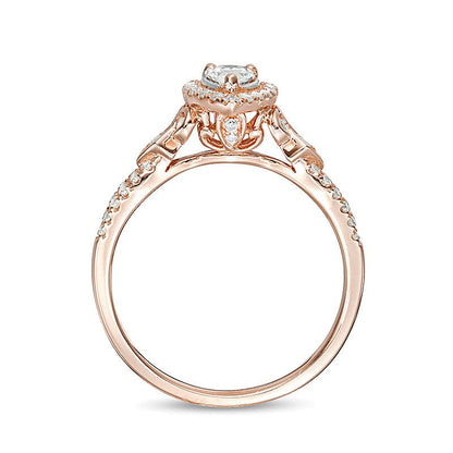 0.5 CT. TW Pear-Shaped Diamond Frame Tri-Sides Vintage-Style Engagement Ring in 14K Rose Gold