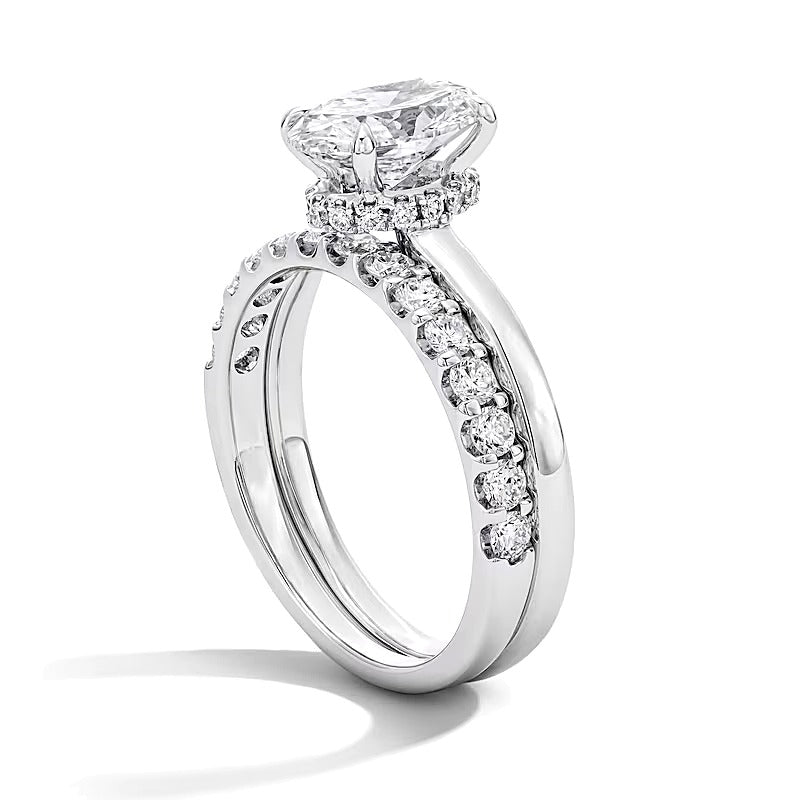 2.0 CT. TW Oval Lab-Grown Diamond Hidden Frame Bridal Set in 14K White Gold (F/VS2)