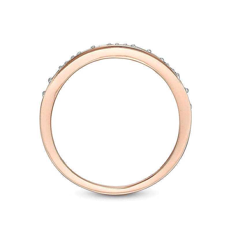 0.13 CT. TW Baguette and Round Diamond Two Stone Alternating Stackable Band in 10K Rose Gold