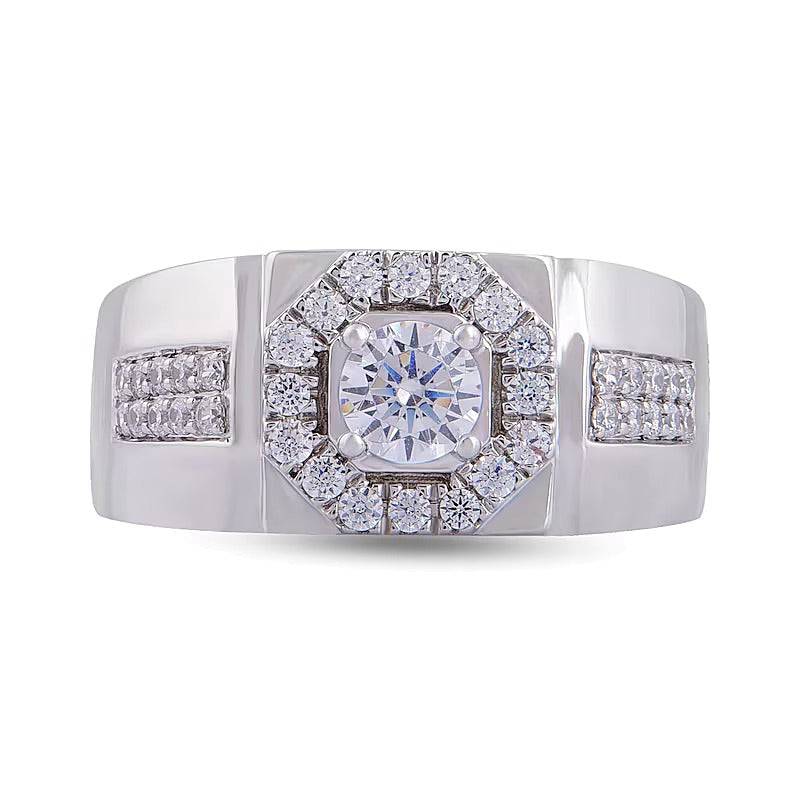 1.0 CT. TW Diamond Octagon Frame Signet-Style Ring in 10K White Gold