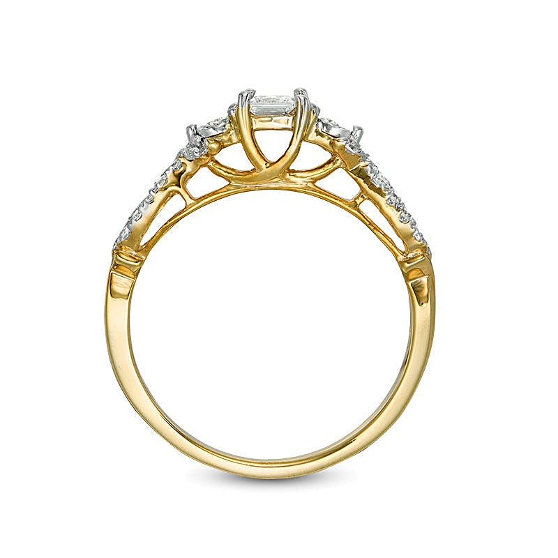 0.38 CT. TW Princess-Cut Diamond Three Stone Crossover Shank Engagement Ring in 10K Gold
