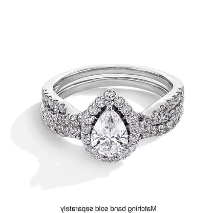 1.0 CT. TW Pear-Shaped Lab-Grown Diamond Frame Crossover Shank Engagement Ring in 14K White Gold (F/SI2)