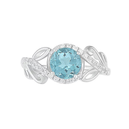 7.0mm Aquamarine and 0.38 CT. TW Diamond Bypass Leaf Shank Bridal Set in 10K White Gold