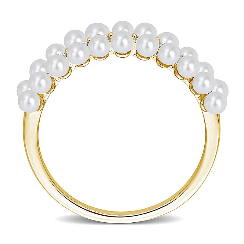 Freshwater Cultured Pearl and 0.1 CT. TW Diamond Triple Row Ring in 10K Gold