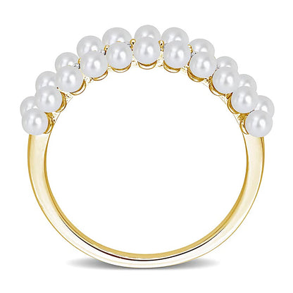 Freshwater Cultured Pearl and 0.1 CT. TW Diamond Triple Row Ring in 10K Gold
