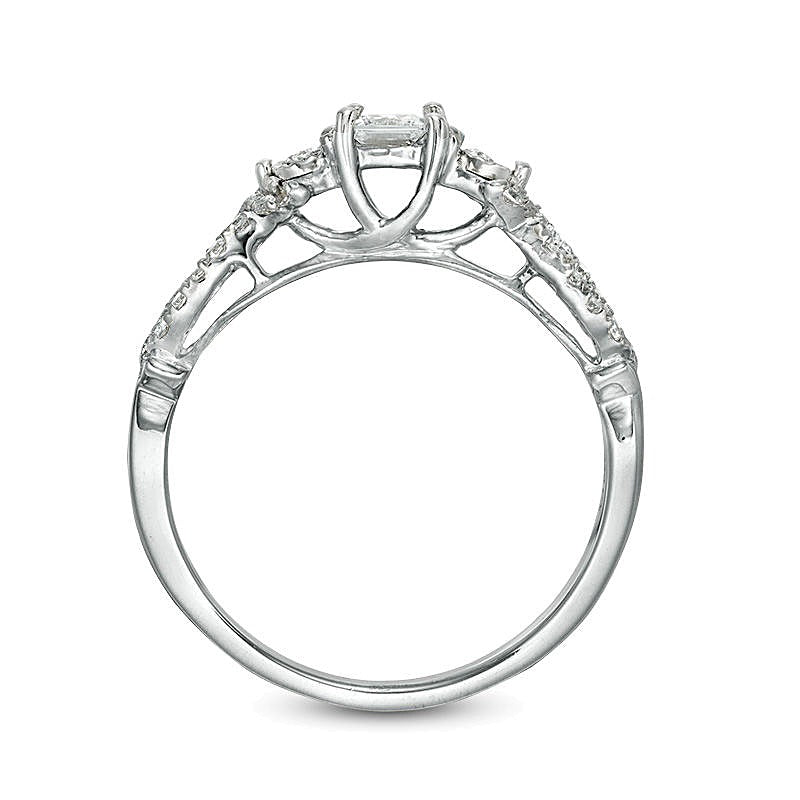 0.38 CT. TW Princess-Cut Diamond Three Stone Crossover Shank Engagement Ring in 10K White Gold