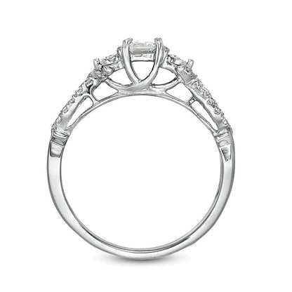 0.38 CT. TW Princess-Cut Diamond Three Stone Crossover Shank Engagement Ring in 10K White Gold