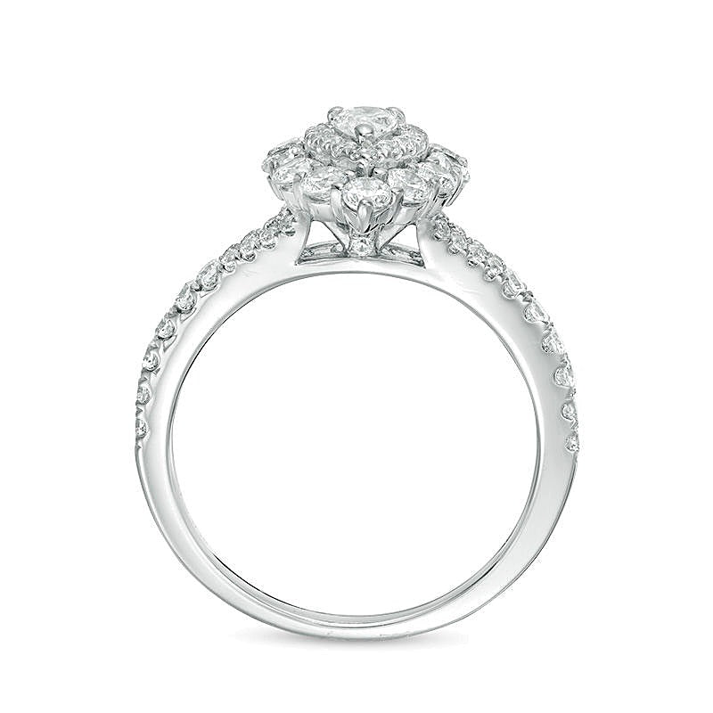 1.0 CT. TW Pear-Shaped Diamond Double Frame Split Shank Engagement Ring in 14K White Gold