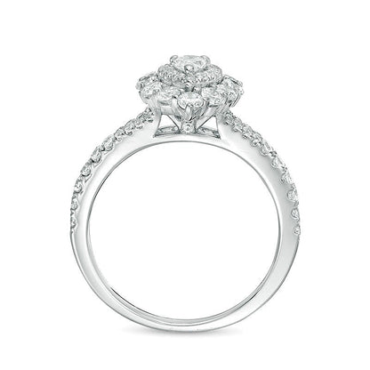1.0 CT. TW Pear-Shaped Diamond Double Frame Split Shank Engagement Ring in 14K White Gold