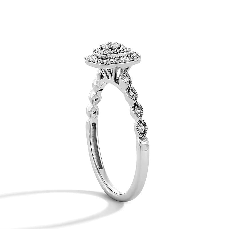 0.25 CT. TW Diamond Double Cushion Frame Promise Ring in 10K White Gold