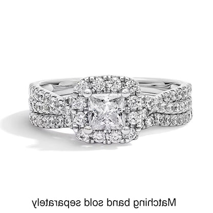 1.0 CT. TW Princess-Cut Lab-Grown Diamond Cushion Frame Crossover Shank Engagement Ring in 14K White Gold