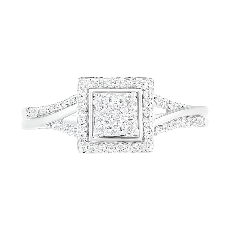 0.38 CT. TW Composite Diamond Square Frame Split Shank Bridal Set in 10K White Gold