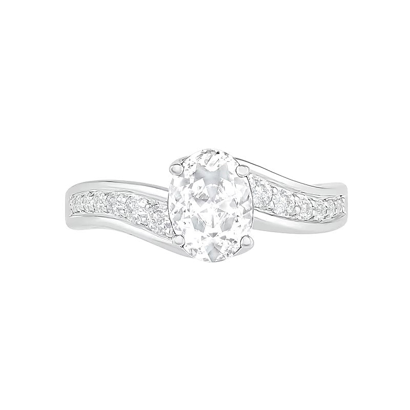 Oval White Lab-Created Sapphire Bypass Bridal Set in Sterling Silver