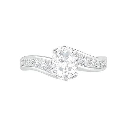 Oval White Lab-Created Sapphire Bypass Bridal Set in Sterling Silver