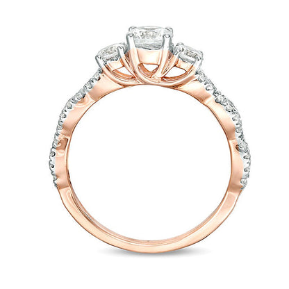 1.0 CT. TW Diamond Three Stone Braid Engagement Ring in 10K Rose Gold