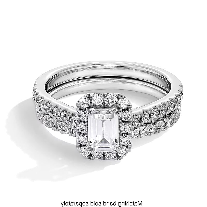 1.0 CT. TW Emerald-Cut Lab-Grown Diamond Frame Engagement Ring in 14K White Gold (F/SI2)