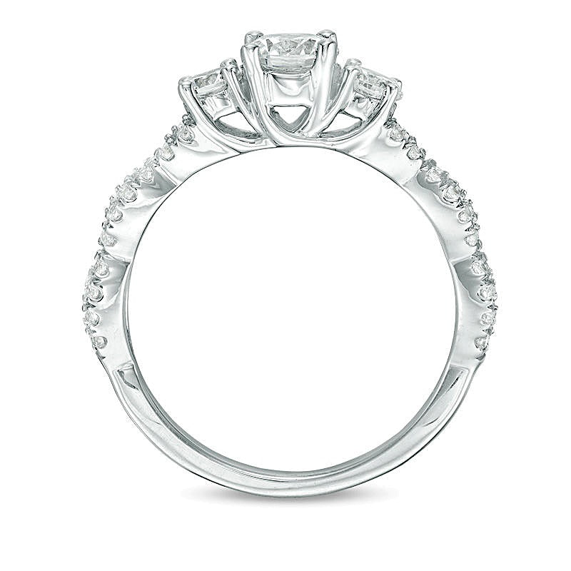 1.0 CT. TW Diamond Three Stone Braid Engagement Rink in 10K White Gold