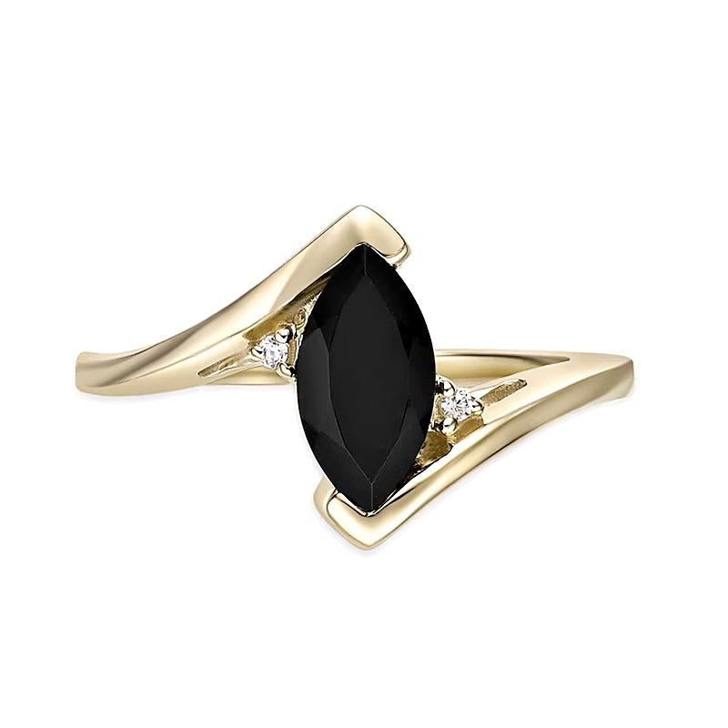 Marquise-Cut Onyx and Diamond Accent Bypass Shank Ring in 10K Gold