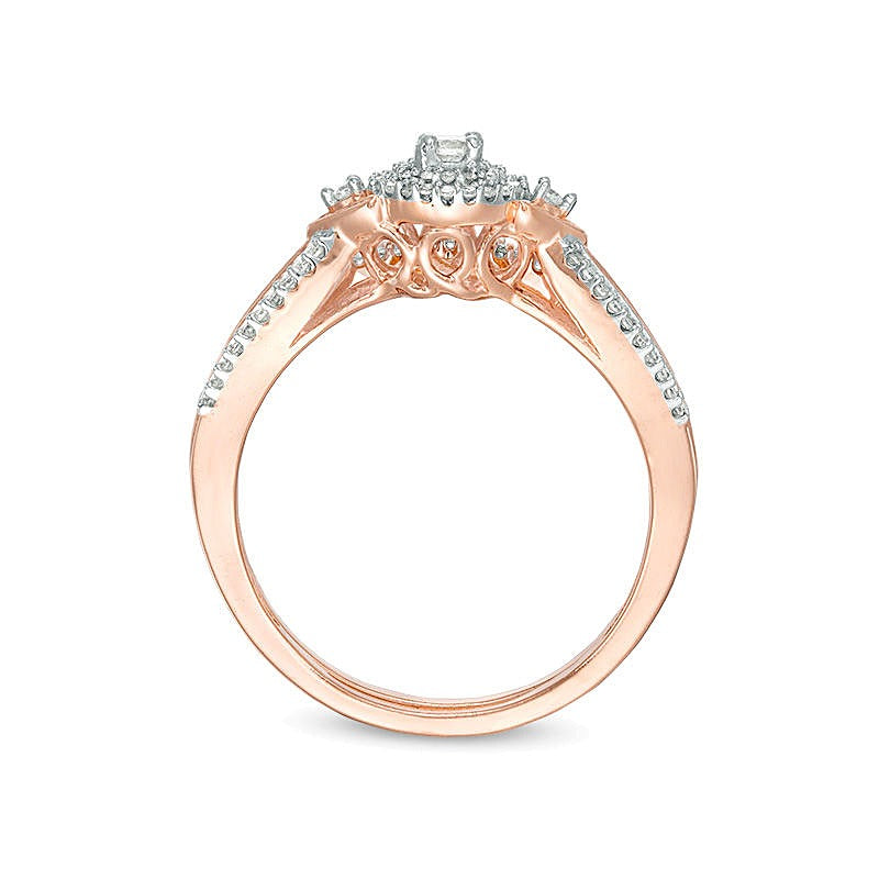 0.25 CT. TW Diamond Double Frame V-Sides Bridal Set in 10K Rose Gold